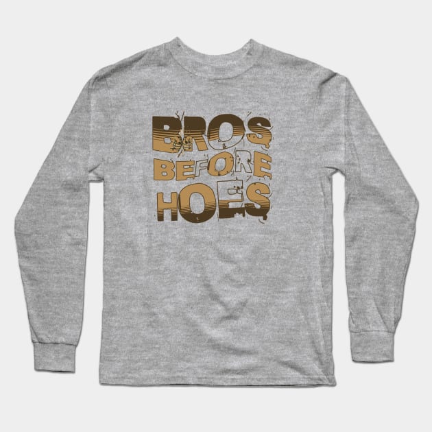 Brotherhood Unleashed: Light Brown 'Bros before Hoes' Fist Bump Tee Long Sleeve T-Shirt by Tecnofa